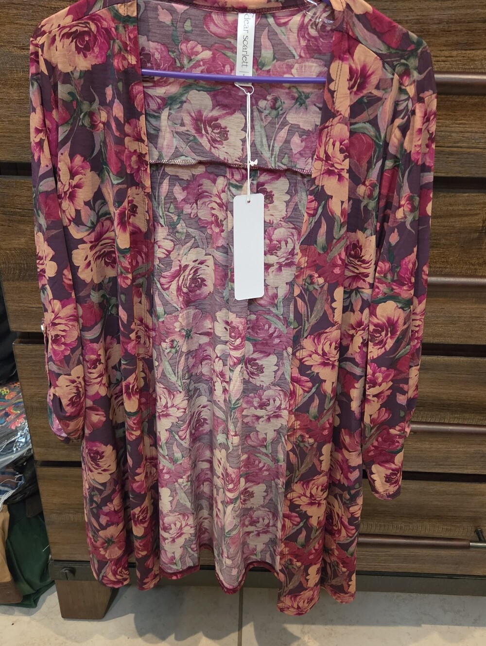 Dear Scarlet Floral Open-Front Women’s Dress Cardigan - Rose/Purple New Size S